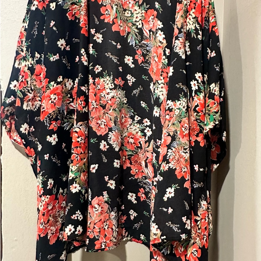 Floral Kimono with Red and White Flowers